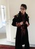 Black and red velvet long jacket, embroidered golden baroque patterns, aristocratic gothic