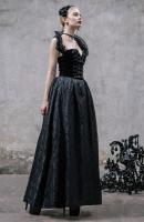 Devil Fashion SKT006 Robe longue noire velour laage au dos et dentelle, gothique lgant