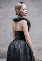 Devil Fashion SKT006 Long black velvet dress with lace and lacing-up, elegant gothic
