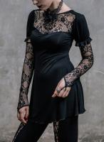 Devil Fashion TT001 Top noir dcollet et manches en dentelle avec collier, gothique lgant