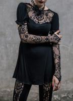 Devil Fashion TT001 Top noir dcollet et manches en dentelle avec collier, gothique lgant