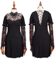 Lace neckline and sleeves black top with necklace, elegant gothic