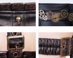 Devil Fashion AS01602 Black and copper belt with straps, gears and pockets Steampunk