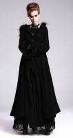 Devil Fashion CT01001 Manteau noir avec capuche, fourrure synthtique et laage, Gothique