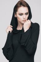 Devil Fashion HOW110 Robe moulante noire avec manches vases et capuche, sorcire occulte