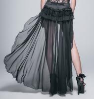 Devil Fashion PT027 Short lgant  dentelle et traine en voilage noir, lgant gothique romantique