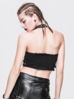 Devil Fashion TT023 Black top with strips and spikes collar, punk, gothic, witch