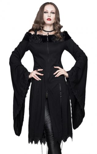 Devil Fashion CT033 Veste noire manches vases et paules nues avec broderies, gothique, lgante, prtresse