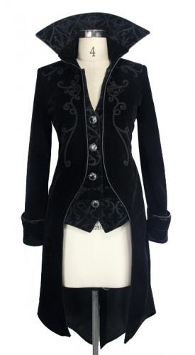 Devil Fashion CT04101 Black velvet women jacket with embroidery, fake 2pcs, elegant gothic aristocrat
