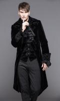 Black velvet men jacket with embroidery, fake 2pcs, elegant gothic aristocrat
