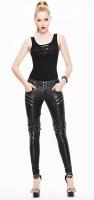 Devil Fashion PT03401 Pantalon femme faux cuir noir avec zips et sangles, gothique rock punk