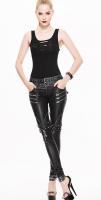 Devil Fashion PT03401 Black faux leather women trousers with straps and zip, gothic rock punk