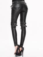 Devil Fashion PT03401 Black faux leather women trousers with straps and zip, gothic rock punk