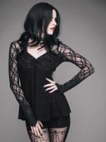 Devil Fashion TT051 Black embroidery and lace Top with decoration in the back, elegant romantic Gothic
