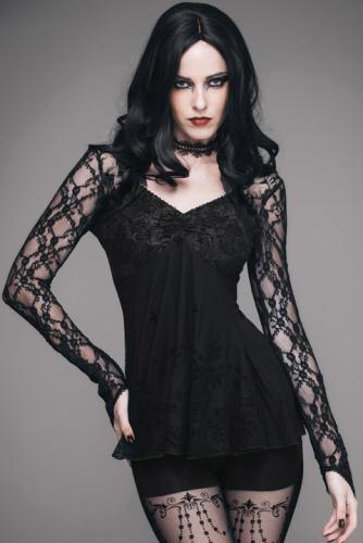 Devil Fashion TT051 Black embroidery and lace Top with decoration in the back, elegant romantic Gothic