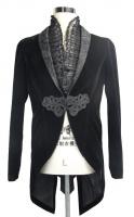 Devil Fashion CT05201 Black velvet men jacket with embroidered tie and decorated collar, elegant gothic aristoc