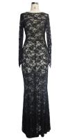 Devil Fashion SKT03201 Sur-robe noire longue en dentelle transparente dos nu, gothique aristocrate lgant sexy