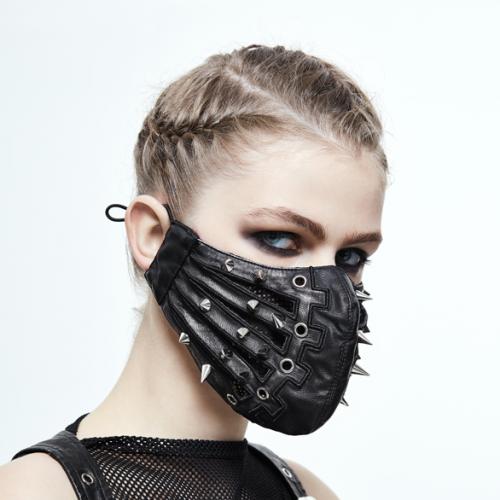 Devil Fashion MK01501 Masque noir unisex imitation cuir avec lanires et pics, cyber gothique punk
