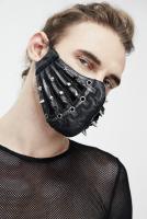 Devil Fashion MK01501 Black faux leather mask with strips and picks, gothic punk cyber, Unisex
