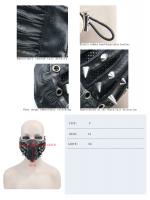 Devil Fashion MK01501 Black faux leather mask with strips and picks, gothic punk cyber, Unisex Size Chart