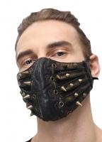 Black copper faux leather mask with strips and picks, gothic punk cyber, Unisex