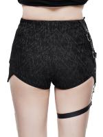 Devil Fashion PT041 Black shorts with faux leather strap harness and lacing, gothic sexy rock