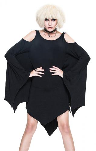 Devil Fashion SKT038 Robe noire  manches longues de chauve souris et paules nues, gothique nugoth