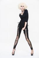 Devil Fashion SKT042 Robe top noir multifonction avec longues manches, dos nu, laages et pics, gothique rock