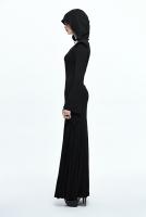 Devil Fashion SKT056 Longue robe noire fendue avec longues vases et capuche, gothique witchy