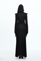 Devil Fashion SKT056 Long black slit hooded dress with long flared sleeves, witchy gothic
