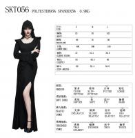 Devil Fashion SKT056 Long black slit hooded dress with long flared sleeves, witchy gothic Size Chart