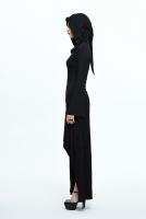 Devil Fashion SKT057 Longue robe noire asymtrique avec capuche et dcollet transparent, gothique witchy