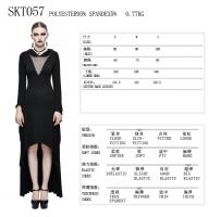 Devil Fashion SKT057 Long asymmetrical black dress with hood and transparent neckline, gothic witchy Size Chart