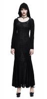 Black baroque pattern long dress with hood and flared sleeves, Gothic witch priestess