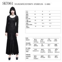 Devil Fashion SKT061 Black baroque pattern long dress with hood and flared sleeves, Gothic witch priestess Size Chart