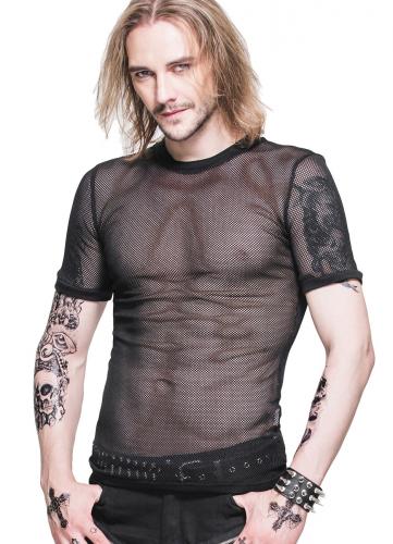 Devil Fashion TT039 Top noir transparent homme en rsille fine, gothique rock punk