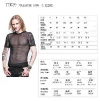 Devil Fashion TT039 Top noir transparent homme en rsille fine, gothique rock punk Size Chart