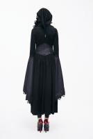 Devil Fashion CT070 Long black jacket dress with red satin lined, hood and long sleeves, witch vampire