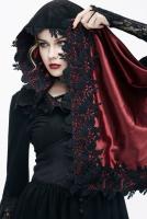 Devil Fashion CT070 Robe longue noire avec capuche et longue manches doubles en satin rouge, Vampire