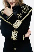 Devil Fashion CT05501 Manteau homme long en velours noir avec broderies et galons dors, lgant aristocrate