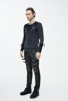 Devil Fashion TT08201 Top  manches longues homme gris et noir avec sangles et laages, Punk Goth Grunge