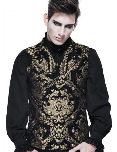Devil Fashion WT01301 Veste homme sans manches noire avec motifs baroques dors brods, chic aristocrate