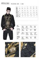 Devil Fashion WT01301 Sleeveless men\'s jacket, black with gold embroidered baroque pattern, chic aristocrat Size Chart