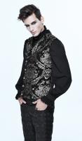Devil Fashion WT01302 Veste homme sans manches noire avec motifs baroques argents brods, chic aristocrate