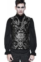 Sleeveless men`s jacket, black with silver embroidered baroque pattern, chic aristocrat