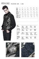 Devil Fashion WT01302 Sleeveless men\'s jacket, black with silver embroidered baroque pattern, chic aristocrat Size Chart