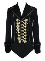 Black velvet men's tailcoat jacket with gold embroidery, elegant aristocrat chic