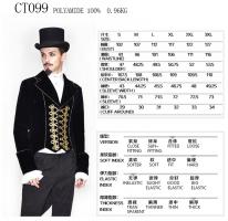 Devil Fashion CT099 Black velvet men\'s tailcoat jacket with gold embroidery, elegant aristocrat chic Size Chart