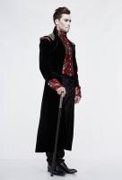 Devil Fashion CT11801 Veste longue en velours noire et rouge motifs baroques dors brods, gothique aristocrate