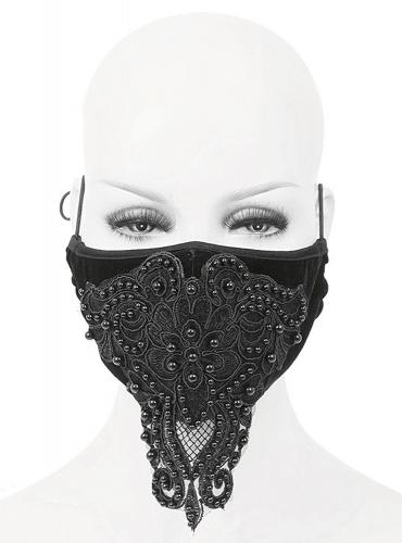 Devil Fashion MK019 Black fabric elegant velvet reusable mask with embroidery and beads